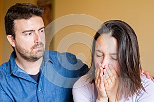 Girlfriend crying and boyfriend trying to make peace