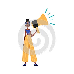 The girlfriend is holding a bullhorn in his bridge musician. Trendy style, Vector Illustration