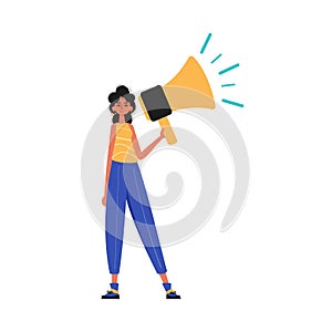 The girlfriend is holding a bullhorn in his bridge musician. Trendy style, Vector Illustration