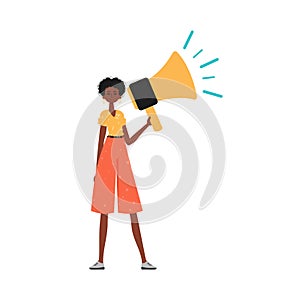 The girlfriend is holding a bullhorn in his bridge musician. Trendy style, Vector Illustration