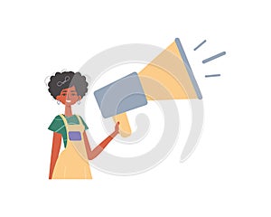 The girlfriend is holding a bullhorn in his bridge musician. Trendy style, Vector Illustration