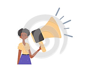 The girlfriend is holding a bullhorn in his bridge musician. Trendy style, Vector Illustration