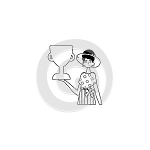 The girlfriend is holding a cup . discipline of victory . blacken and space linear stylus. Trendy style, Vector