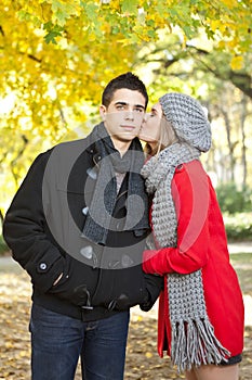 Girlfriend kissing her boyfriend