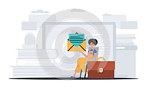 The girlfriend sits in a electric professorship and holds an envelope . hour concept. Trendy style, Vector Illustration