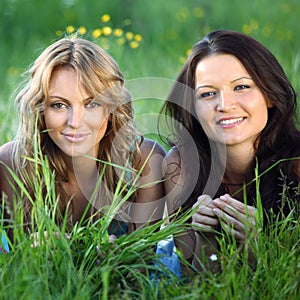 Girlfriends on grass