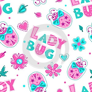 Girlish seamless pattern with cute ladybugs