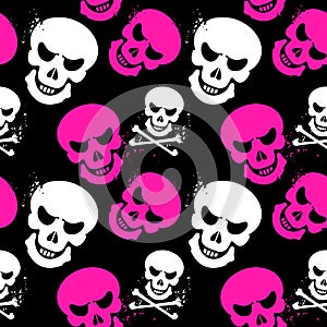 Girlish seamless pattern with skulls