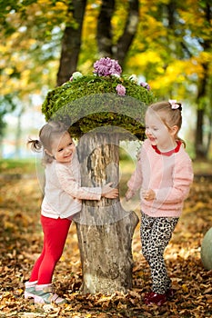 Girls in the autumn park