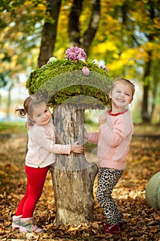 Girls in the autumn park