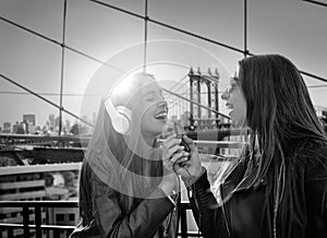 Girls band girls singing in New York photomount