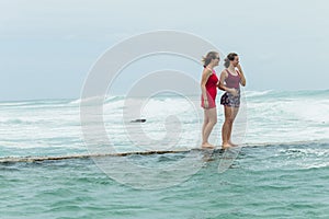 Girls Beach Standing Tidal Pool Ocean