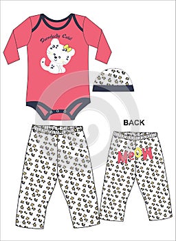 girls bodysuit with pant cat print art