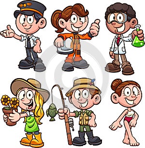 Girls and boy wearing different occupations costumes photo