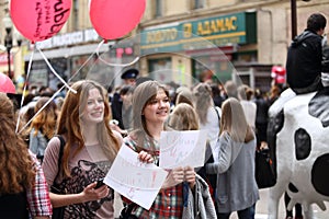 Girls with broadsheet