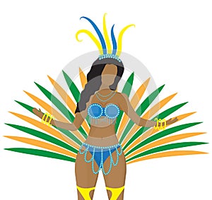 Girls in carnival costumes. Brazilian samba dancers. Rio de Janeiro women dancing. Isolated on white background. Vector