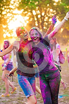 Girls celebrate holi festival