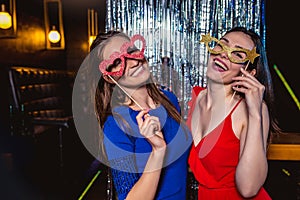 Girls celebrating new years eve at the nightclub.