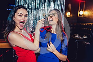 Girls celebrating new years eve at the nightclub.