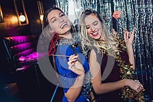 Girls celebrating new years eve at the nightclub.