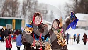 Girls celebrating Shrovetide at Russia