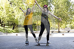 Girls celebrating their friendship on roller skates