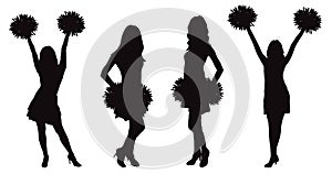 Girls cheerleading dancer with pompoms, silhouette. Vector illustration photo