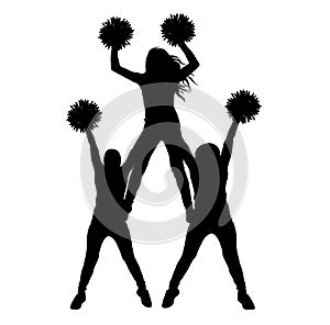 Girls of cheerleading made a pyramid silhouette isolated, vector illustration