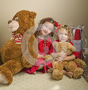 Girls With Christmas and Bears Presents