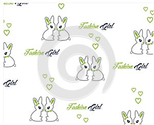 GIRLS CUTE BUNNY ALL OVER PRINT VECTOR ART