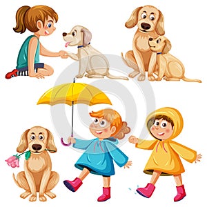 Girls and Dogs Cartoon Set