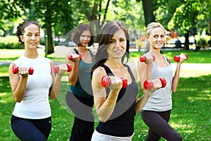 Girls doing fitness exercises