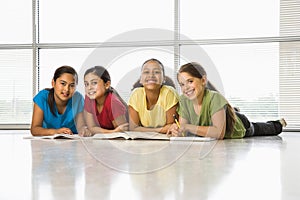 Girls doing homework.