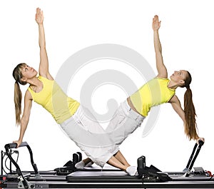 Girls are doing pilates