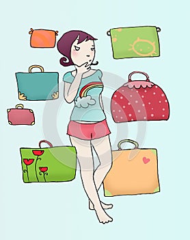 girls in doubt with luggage