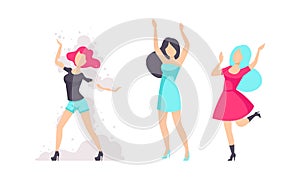 Girls Drinking at Party, Young Women in Fashionable Outfit Having Fun at Nightclub Flat Vector Illustration