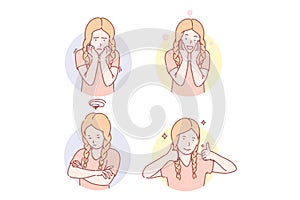 Girls emotional facial expressions set concept