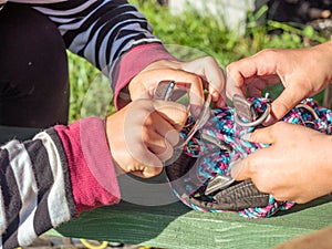 Girls from the equestrian club set horse halters photo