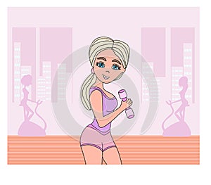 Girls exercising in a gym - illustration
