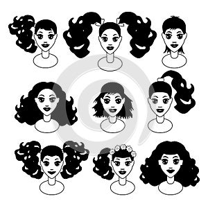 Girls faces set. vector