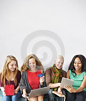 Girls Friendship Togetherness Online Shopping Concept