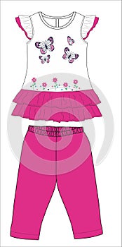 girls frocks with leggings butterfly print vector