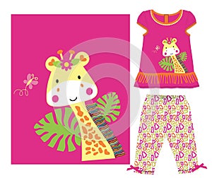 girls frocks with pant- giraffe