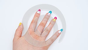 girls hand with Two-tone manicure