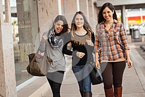 Girls hanging out and having fun at a mall