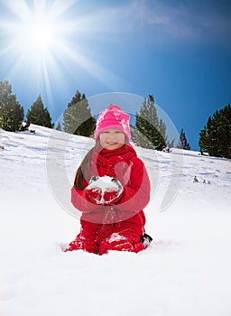 Girls are happy to play with snow