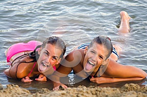 Girls having fun on the beach