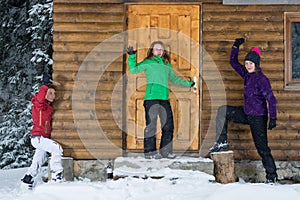 Girls having fun at a lodge in winter