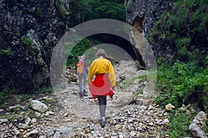 Girls hiker on a path