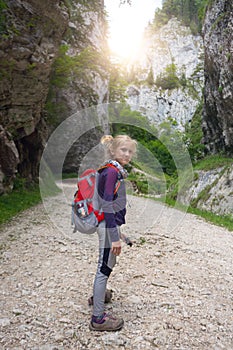 Girls hiker on a path